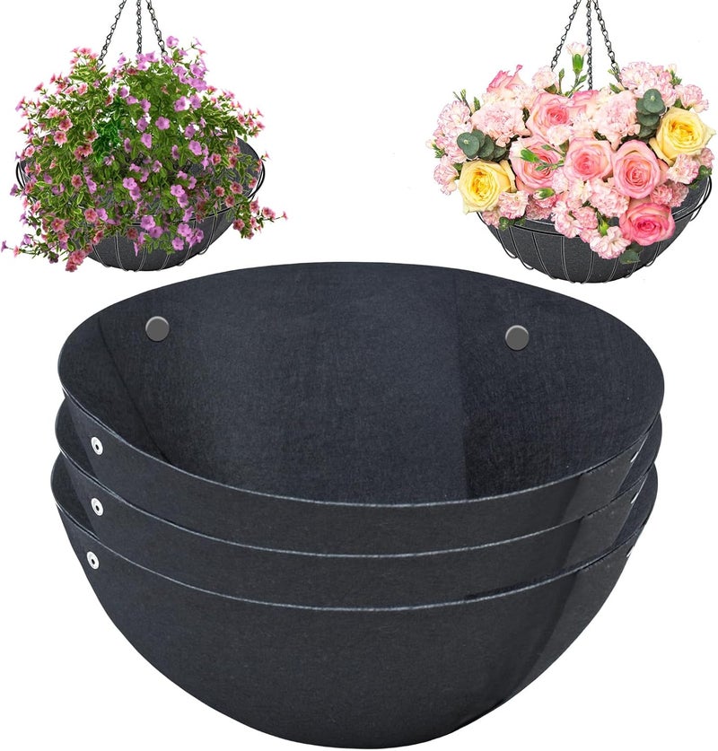 Emsiok 3PCS 14 Inch Round Hanging Basket Liners Fabric Hanging Plant Liners Non-Woven Planter Liners Black Felt Liners Replacement Inserts for Hanging Baskets Outdoor Plants - Avoid Bird Nesting - Image 1